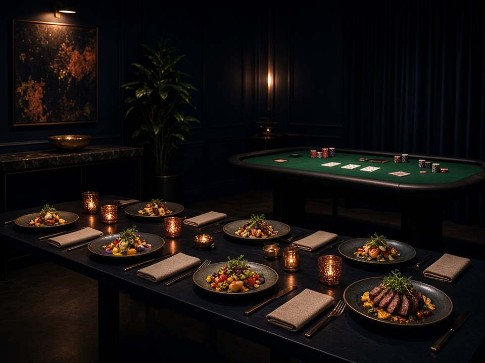 Table dressée pour une soirée EatBurstFR, tapis de jeu visible en arrière-plan